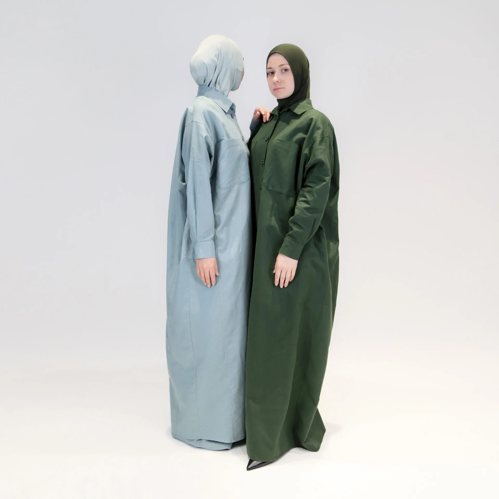 Abaya dress style maxi dress for women with wide trousers "Khaki Linen"
