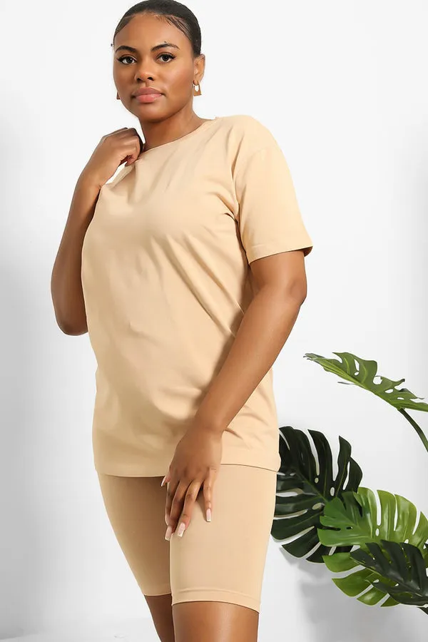 BASIC T-SHIRT & CYCLING SHORTS 2 PIECE BEIGE SET