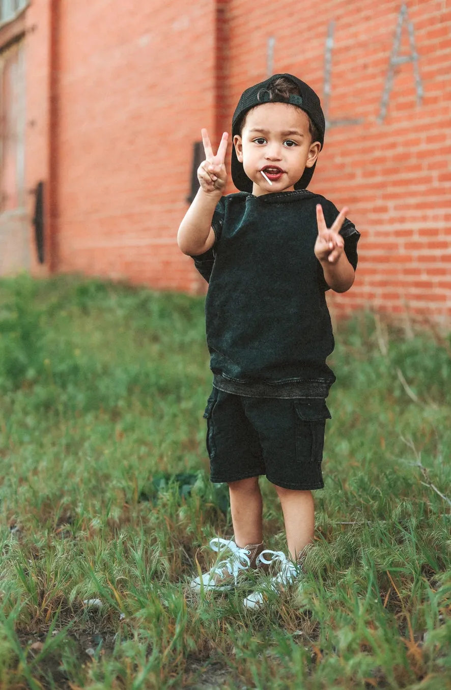 Black Acid Wash Cargo Shorts