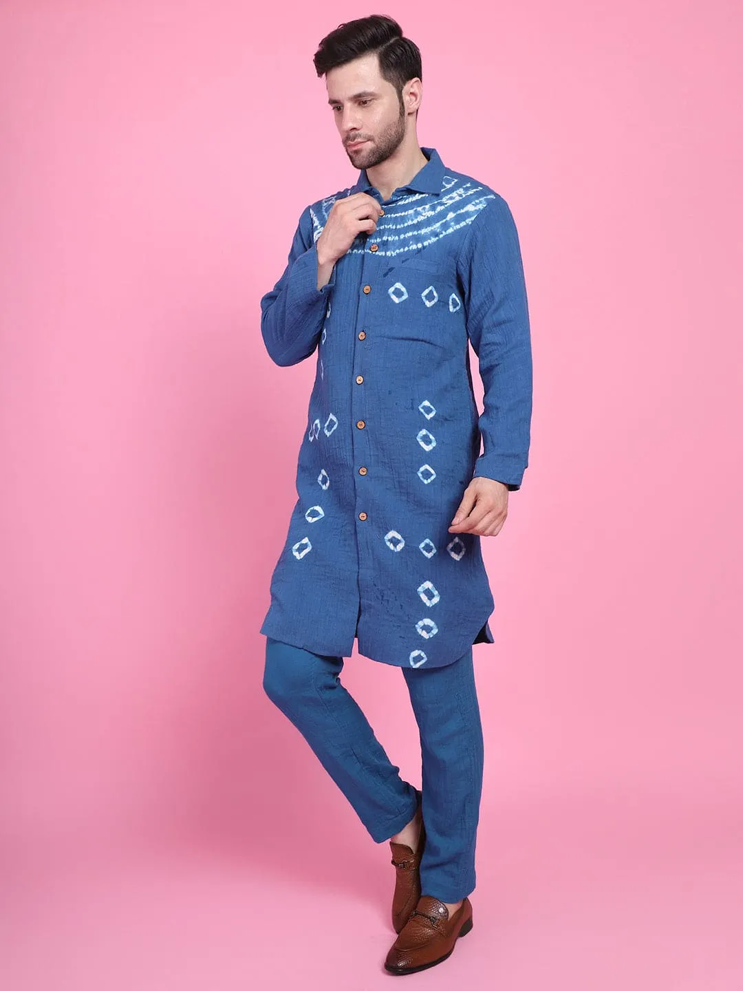 Blue Tie & Dye Men Kurta Set