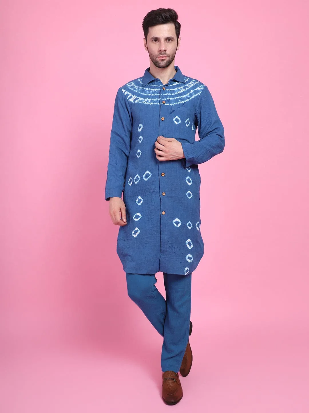 Blue Tie & Dye Men Kurta Set