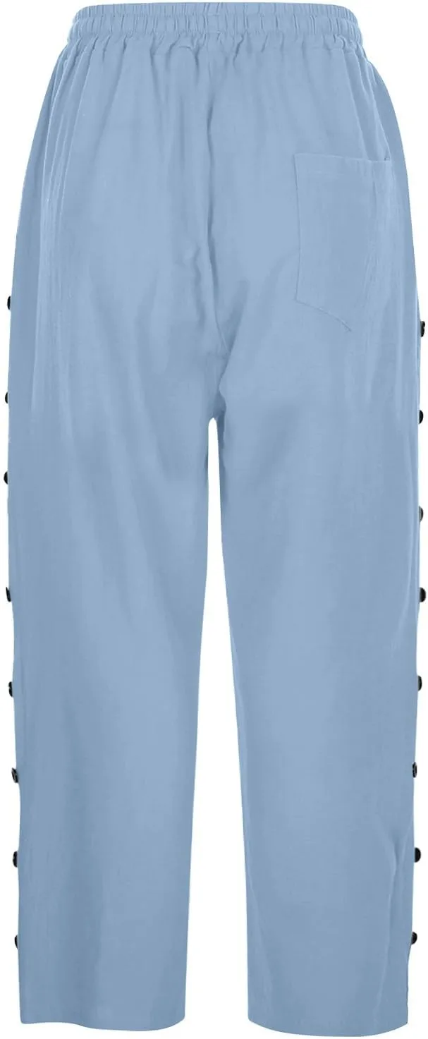 Capris Pants for Women Color Cotton Linen Elastic Seven Pants Beach Casual Pants Linen Casual Slacks Business Pants with