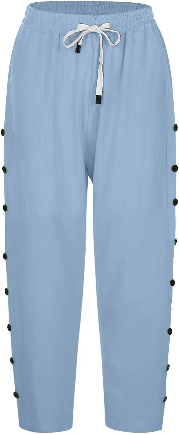 Capris Pants for Women Color Cotton Linen Elastic Seven Pants Beach Casual Pants Linen Casual Slacks Business Pants with