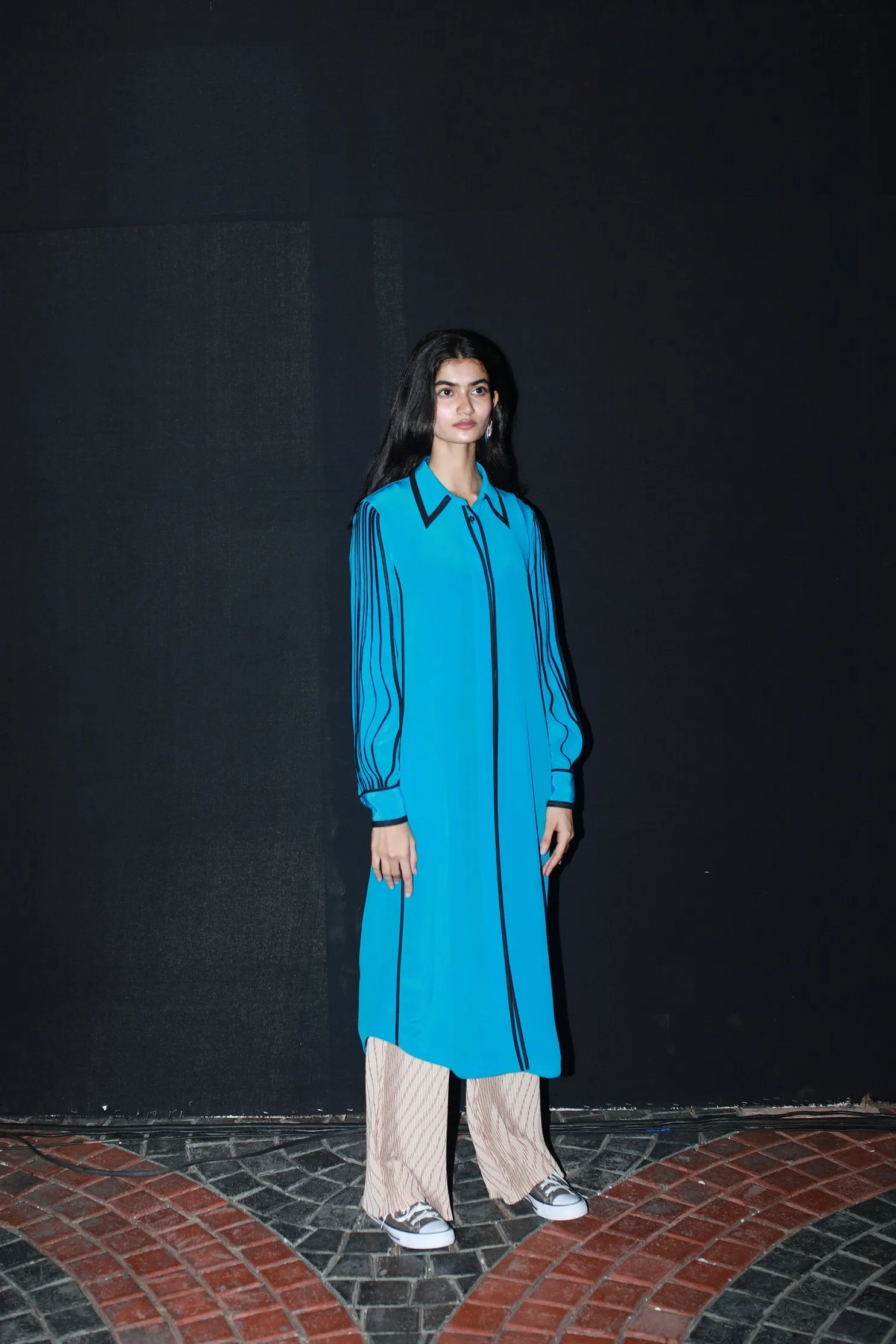 Classic Silk Shirt Dress with Hand-bound Pleated Sleeves