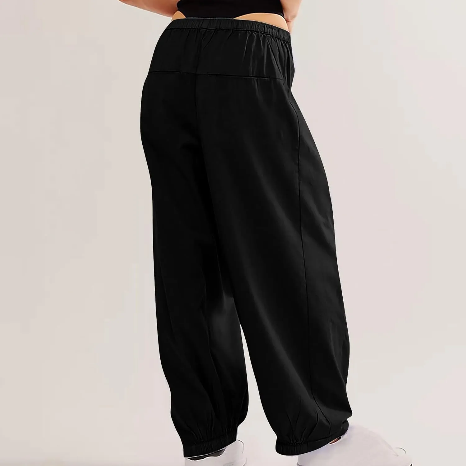 Cotton Linen Pants Women 2024 Casual Trendy Elastic Waist Pleated Long Trousers Fall Solid Color Wide Leg Pants
