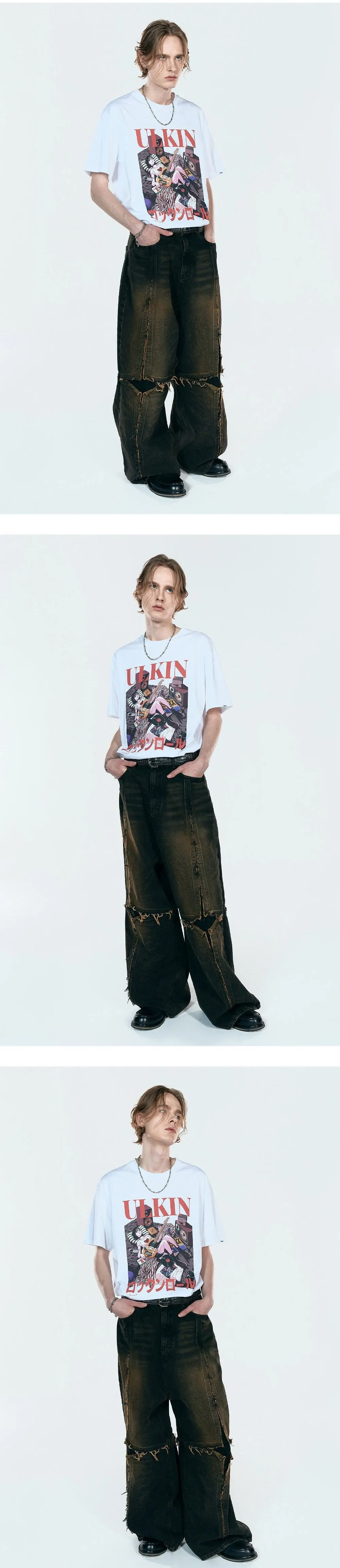 Cross Raw Edge Denim Pants Black
