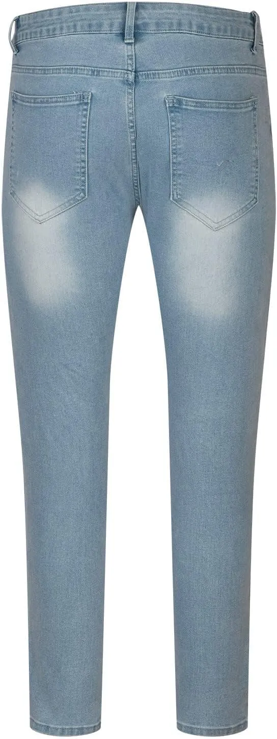 evzosrz Mens Skinny Stretch Denim Pants Slim Fit Ripped Tapered Jeans Distressed Destroyed Ripped Freyed Holes Skinny Trouser