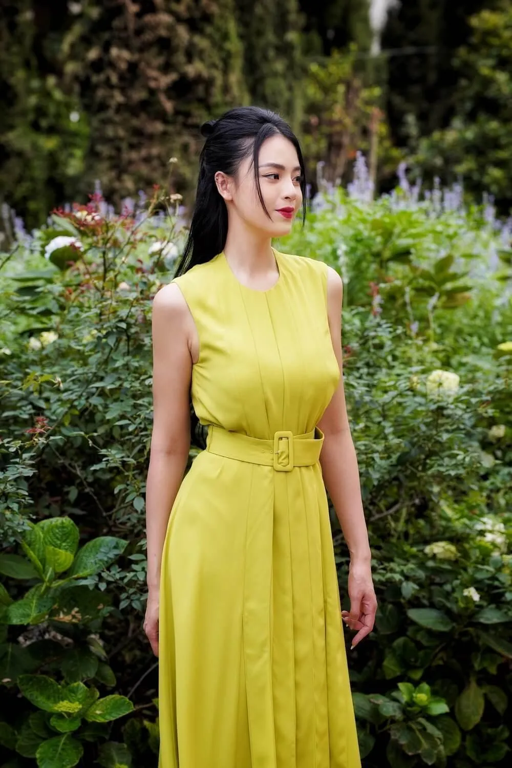 Fidelia Pleated Sleeveless Chiffon Calf Length Dress