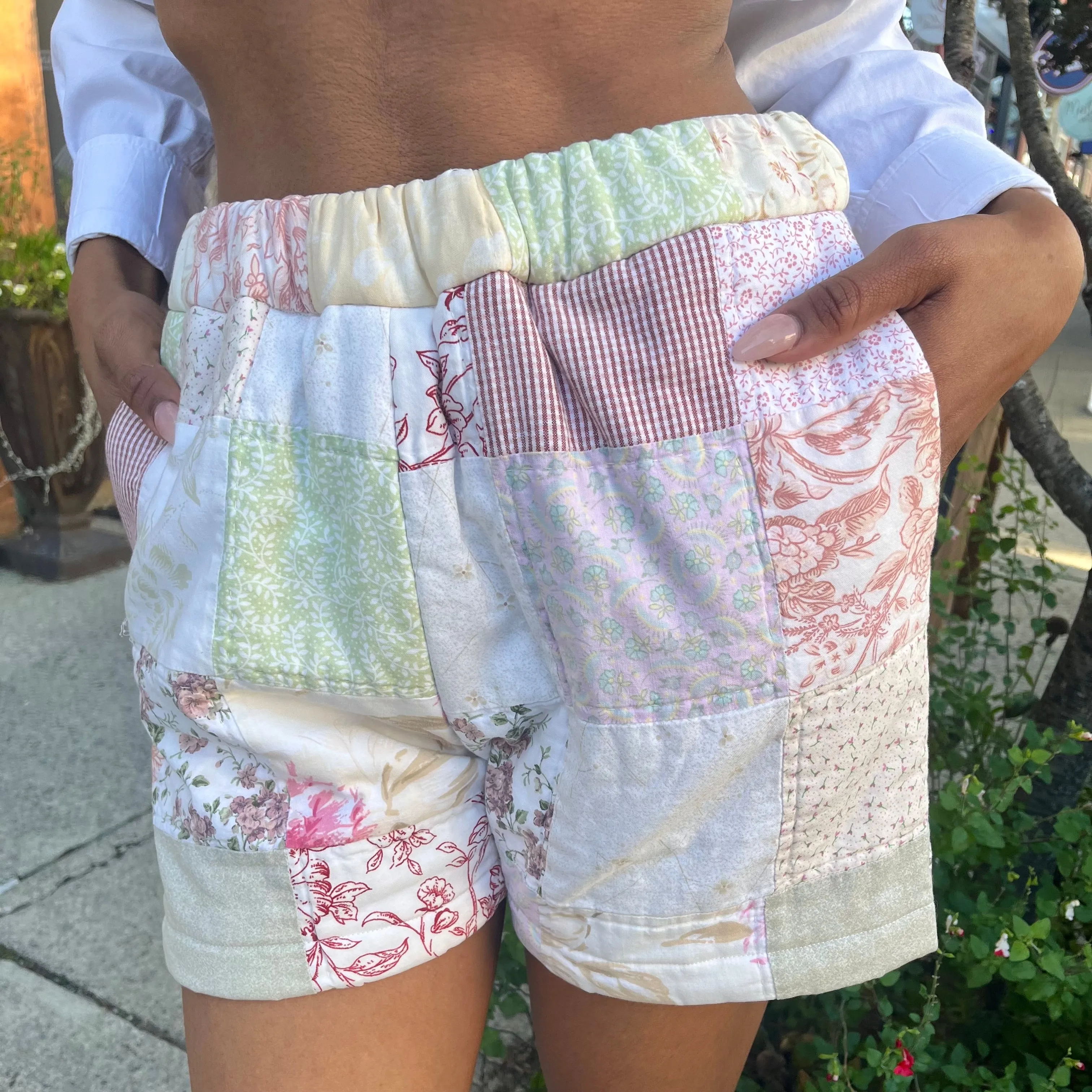 Floral Checker Quilted Shorts