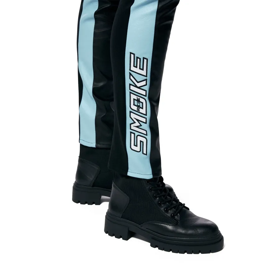 High Rise Vegan Leather Racing Pants - Blue