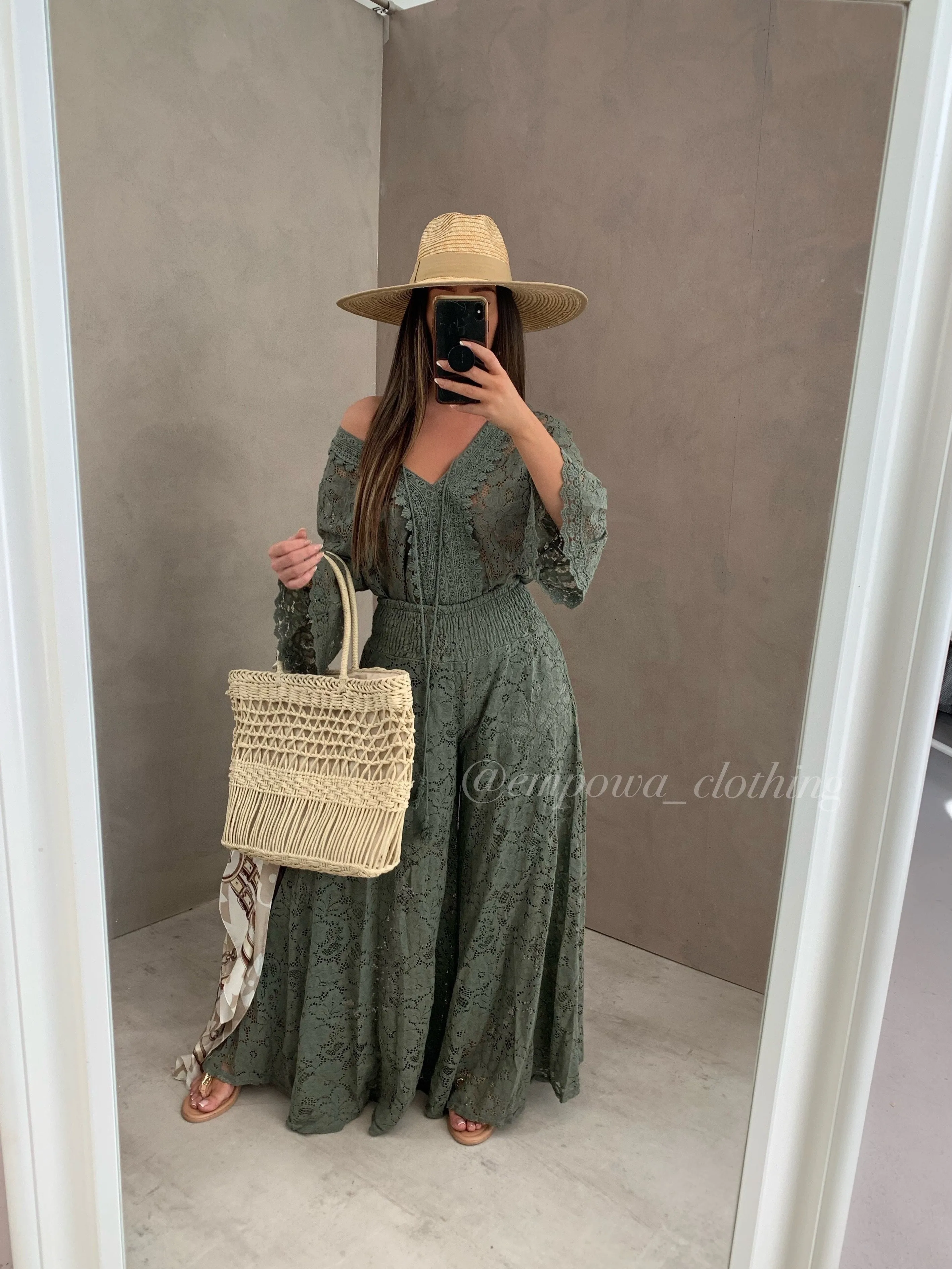ILLY KHAKI LACE TROUSERS SET
