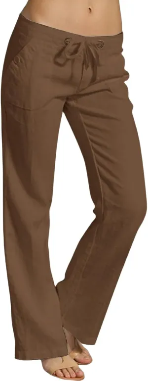 Linen Lounge Pants Women Drawstring High Waisted Wide Leg Pants Summer Casual Dressy Pant Fashion Trouser with Pocket
