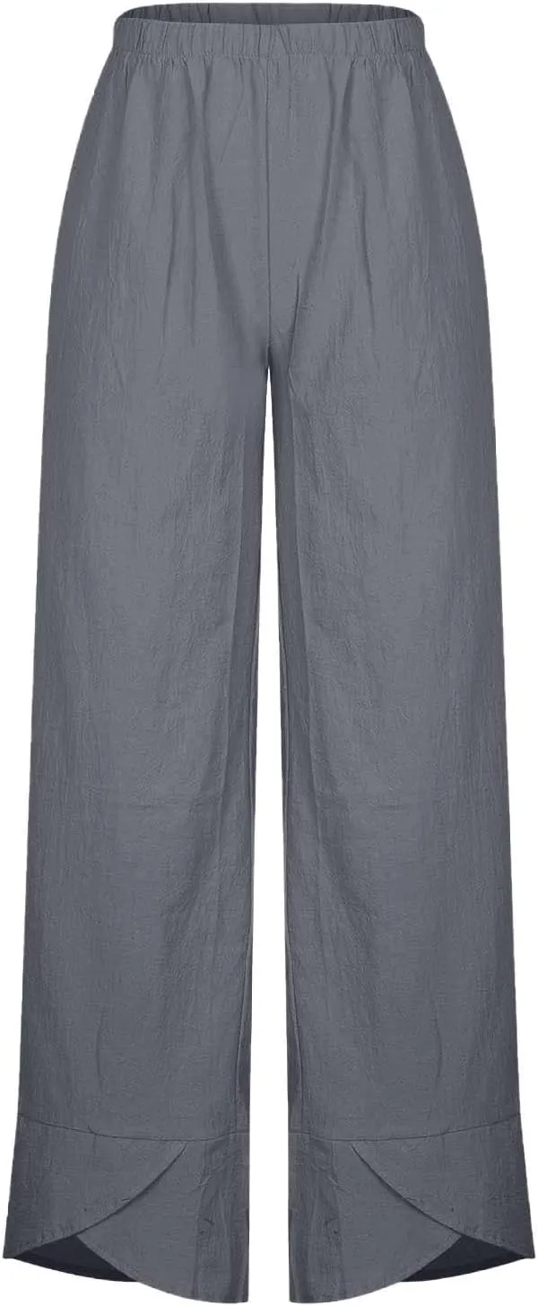 Linen Pants Women Summer Plus Size 2024 Capri Pants Loose Plain Cropped Trousers Stretchy Elastic Waist Lounge Pants