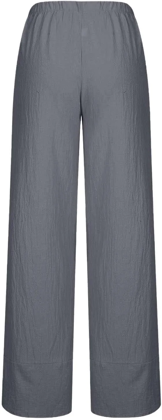 Linen Pants Women Summer Plus Size 2024 Capri Pants Loose Plain Cropped Trousers Stretchy Elastic Waist Lounge Pants