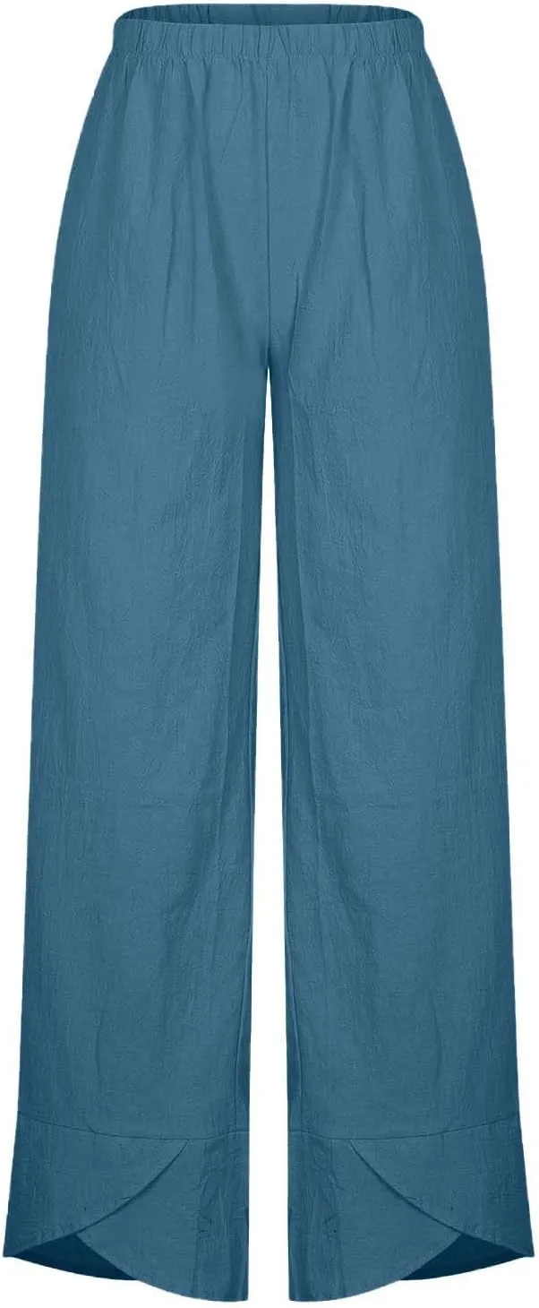 Linen Pants Women Summer Plus Size 2024 Capri Pants Loose Plain Cropped Trousers Stretchy Elastic Waist Lounge Pants