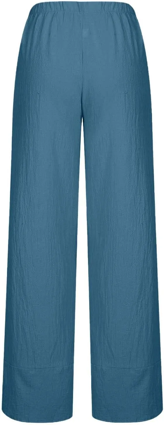 Linen Pants Women Summer Plus Size 2024 Capri Pants Loose Plain Cropped Trousers Stretchy Elastic Waist Lounge Pants