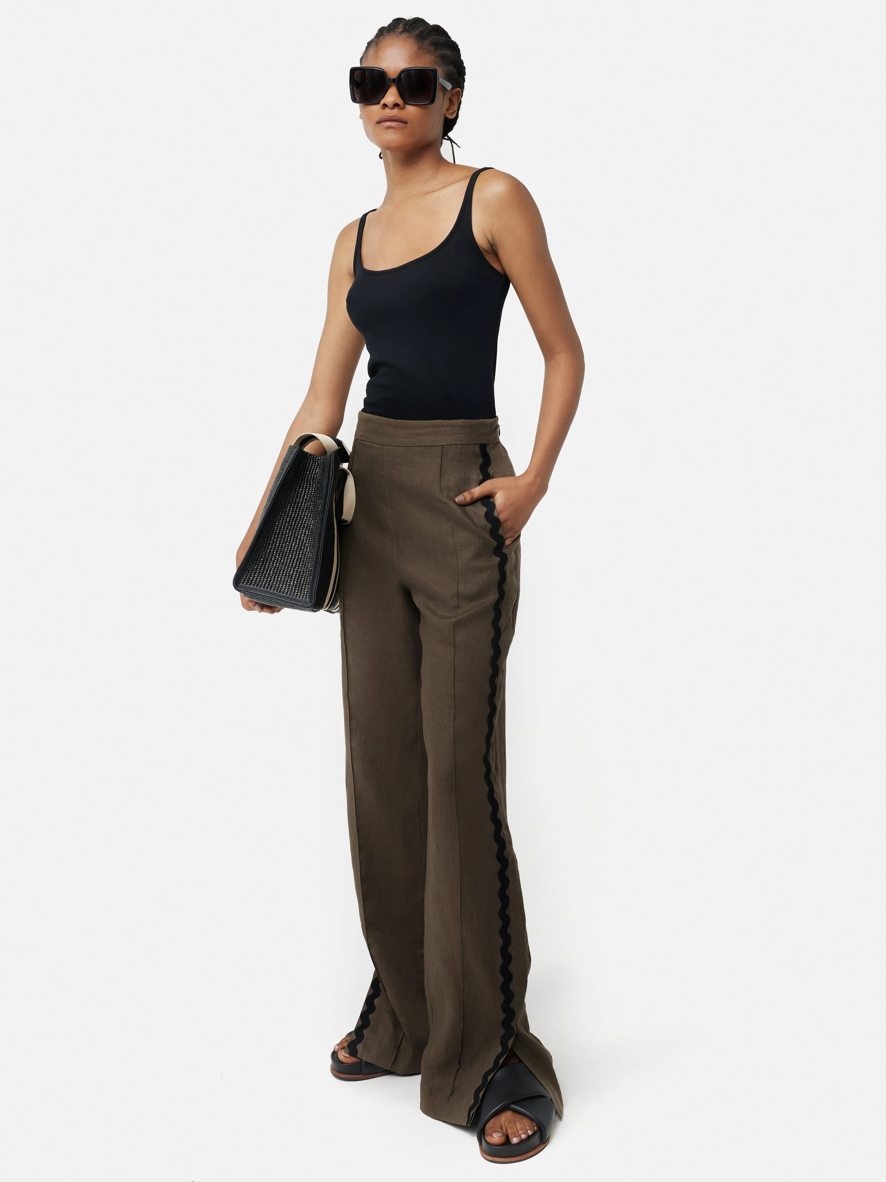 Linen Ric Rac Trouser | Khaki