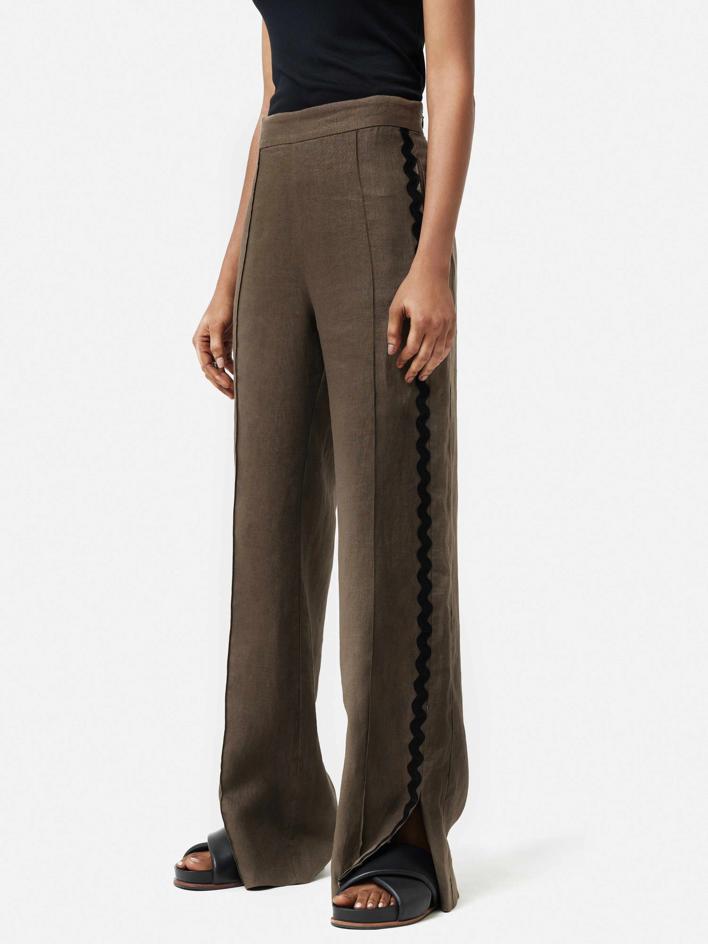 Linen Ric Rac Trouser | Khaki