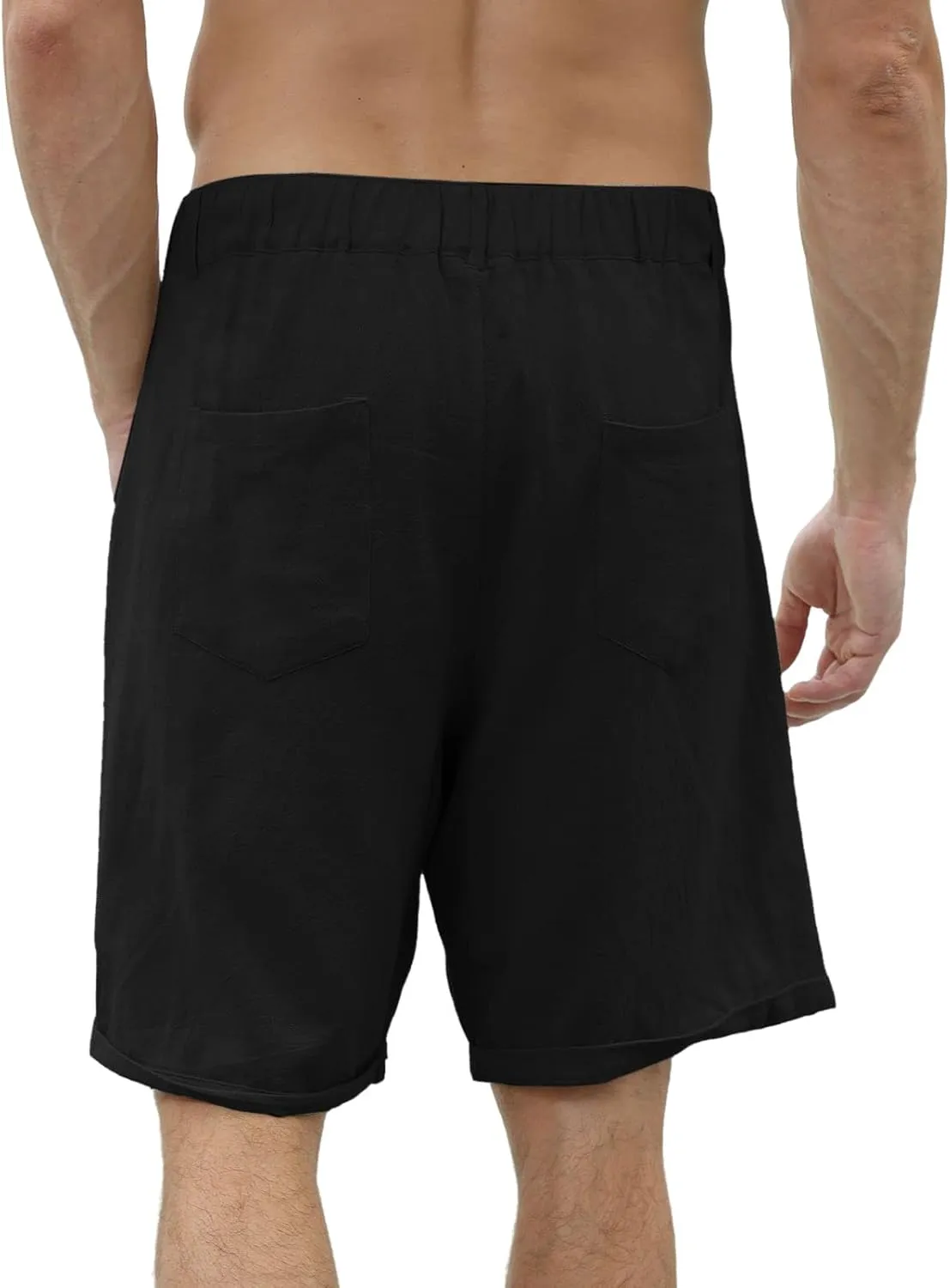 Linen Shorts for Men Belt Loops Drawstring Shorts with Pockets 10'' Summer Beach Pocketed Bermuda Shorts