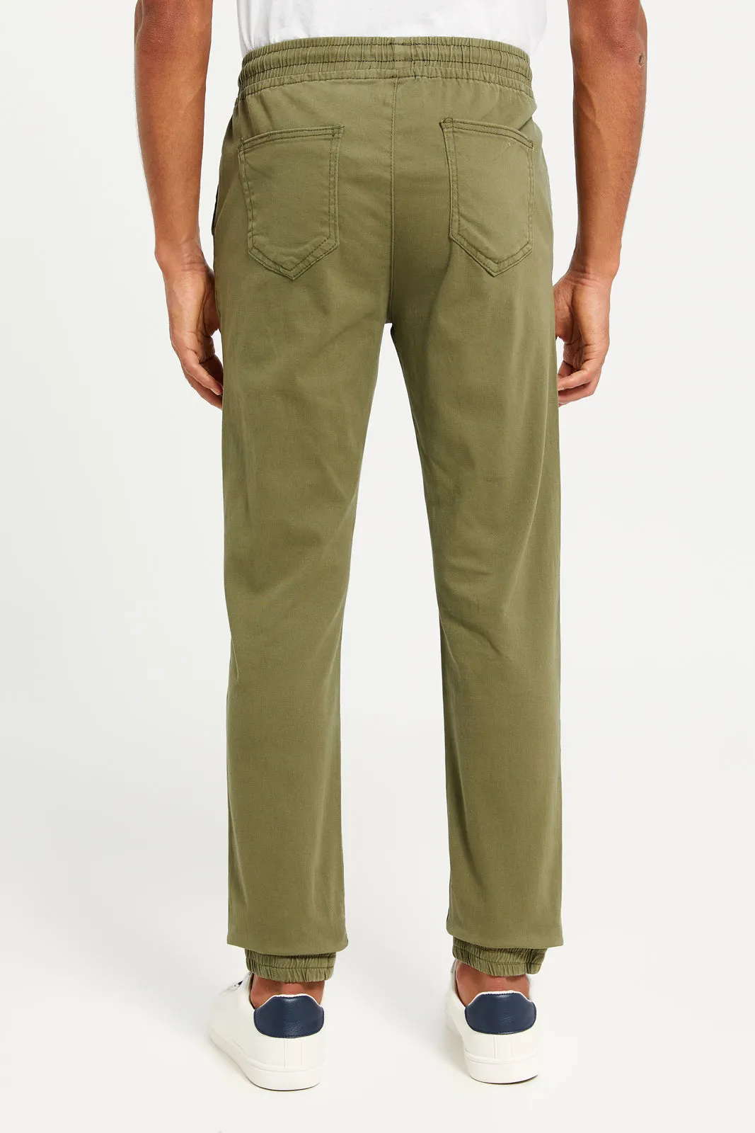 Men Olive Solid Twill Jogger