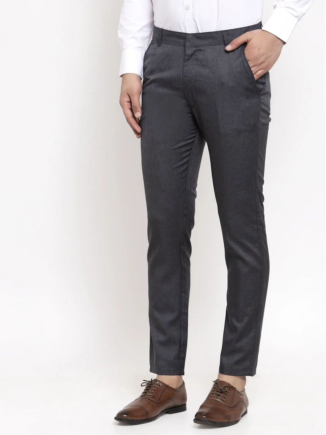 Men's Black Cotton Solid Formal Trousers ( FGP 258Charcoal ) - Jainish