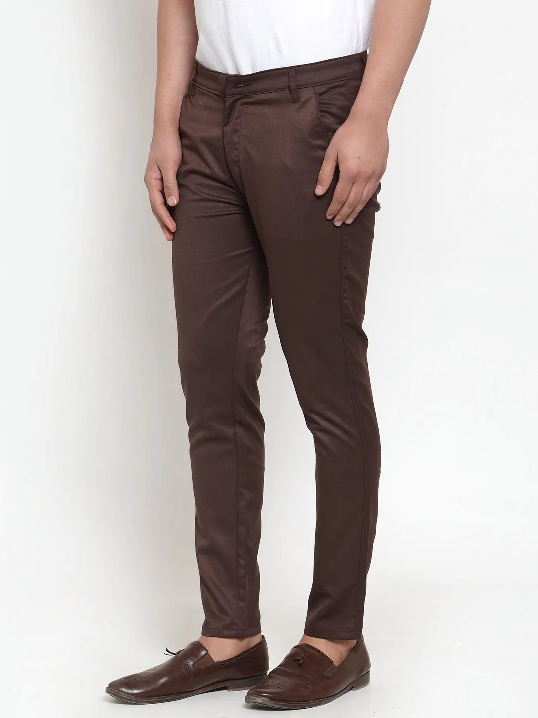Men's Brown Solid Formal Trousers ( FGP 253Coffee ) - Jainish