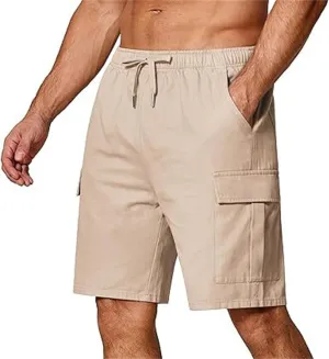 Men's Cargo Shorts Stretch Drawstring Athletic Shorts Plain Slim Fit Pants Summer Fashion Simple Pants with Pockets