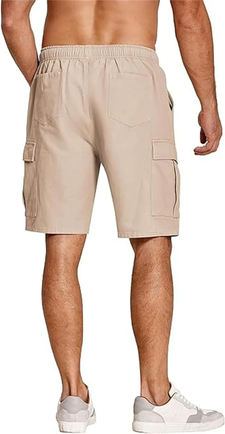 Men's Cargo Shorts Stretch Drawstring Athletic Shorts Plain Slim Fit Pants Summer Fashion Simple Pants with Pockets