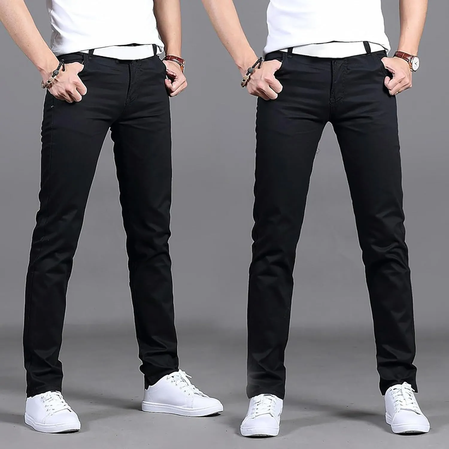 Mens Dress Slacks Plain Straight Leg Casual Pants Outdoor Trendy Open Bottom Summer Fashion Trousers with Pockets