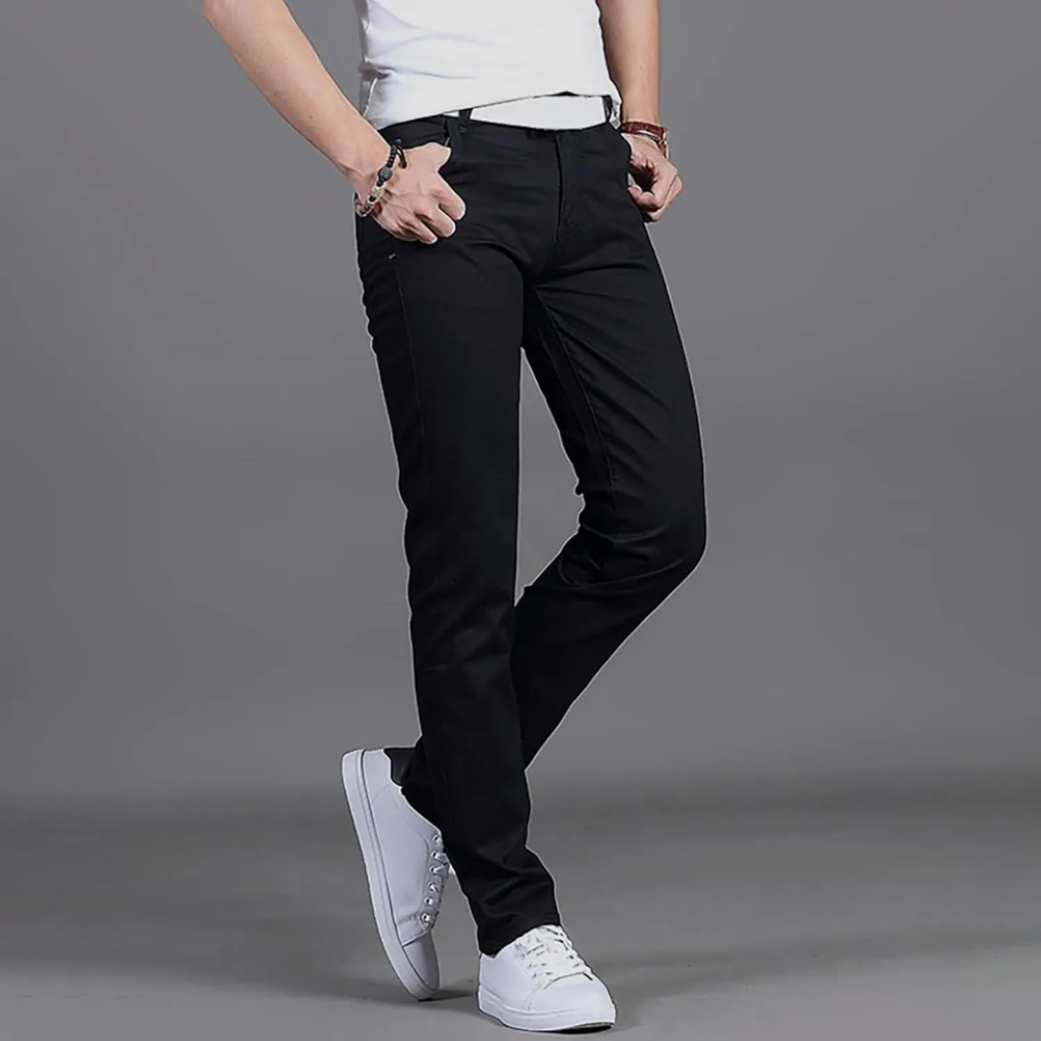 Mens Dress Slacks Plain Straight Leg Casual Pants Outdoor Trendy Open Bottom Summer Fashion Trousers with Pockets