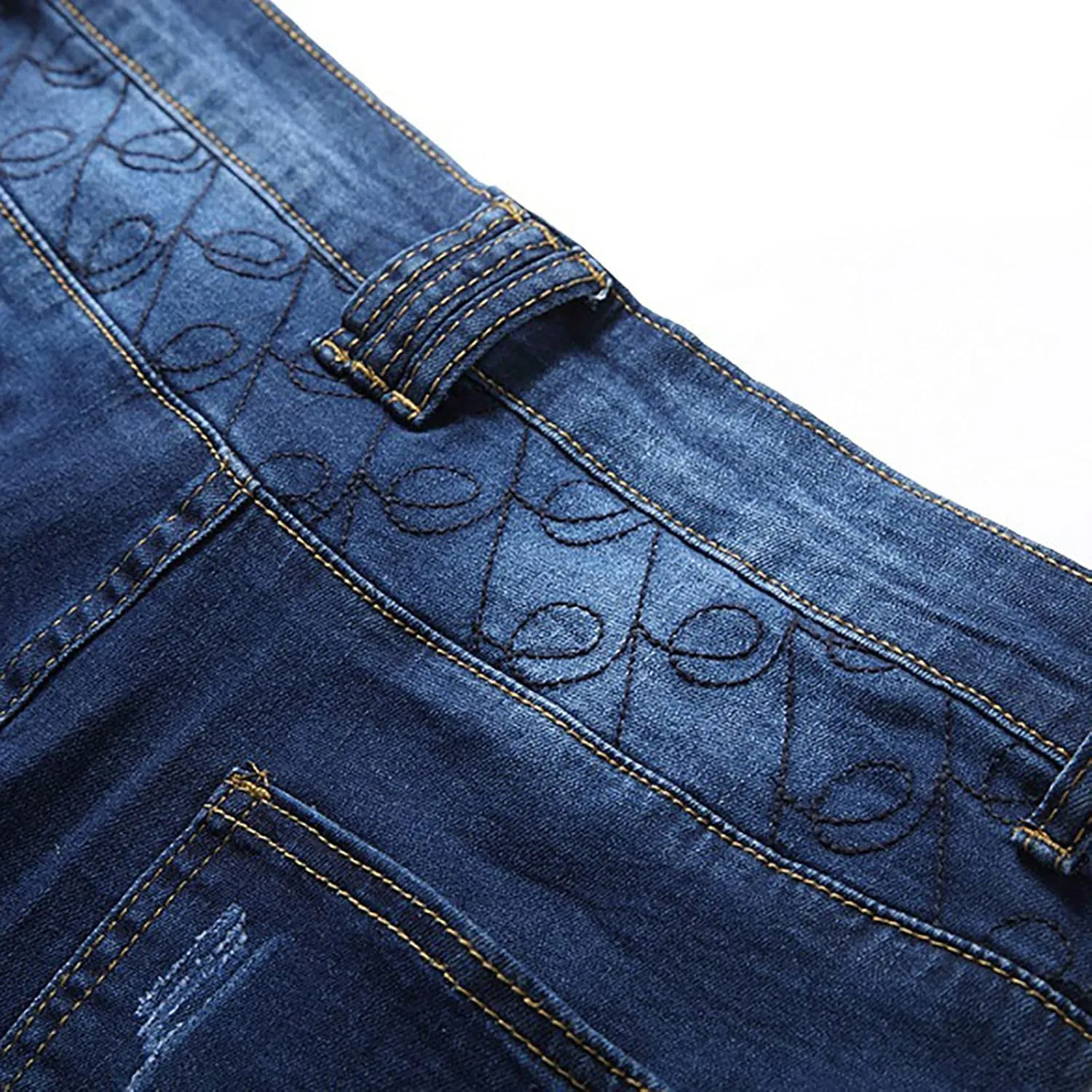 Men's Vintage Moto Biker Jean Shorts Retro Distressed Ripped Straight Denim Shorts Knee Lengh Slim Fit Stretch Jeans