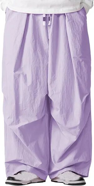Mens Wide Leg Pants Plain Loose Fit Casual Pant Trendy Drawstring Waist Slacks Summer Fashion Trouser with Pocket