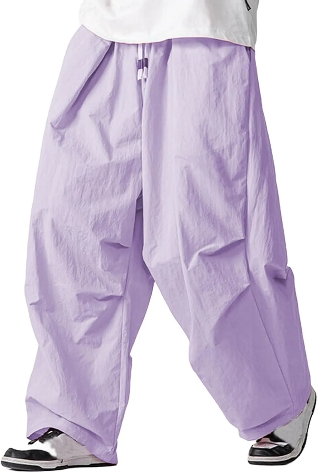 Mens Wide Leg Pants Plain Loose Fit Casual Pant Trendy Drawstring Waist Slacks Summer Fashion Trouser with Pocket