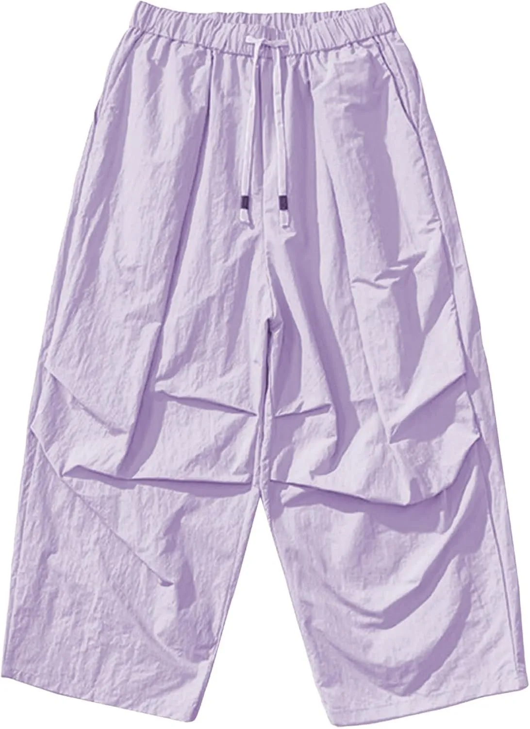 Mens Wide Leg Pants Plain Loose Fit Casual Pant Trendy Drawstring Waist Slacks Summer Fashion Trouser with Pocket