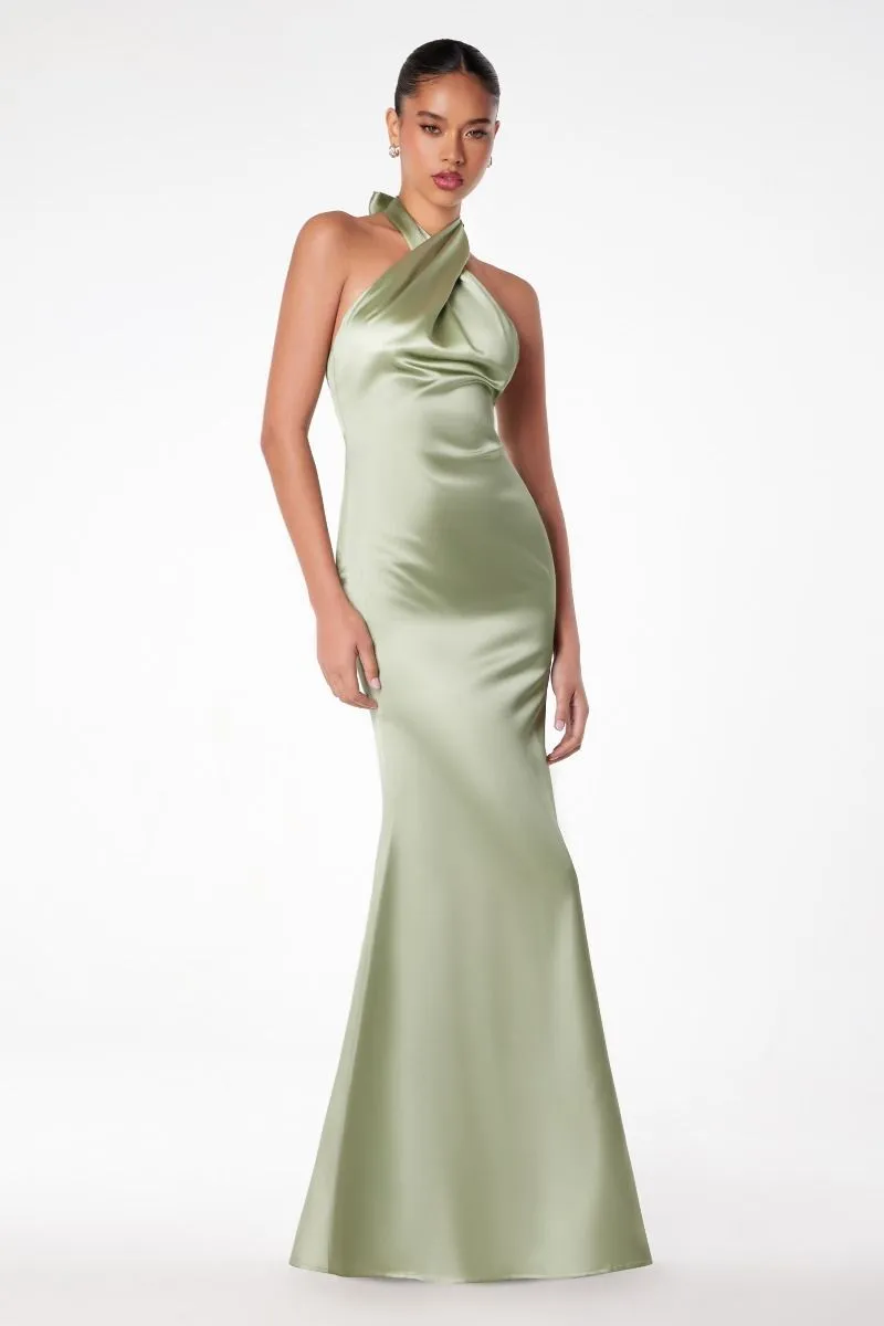 RAINEY Silky Low Back Halter Neck Prom & Formal Dress
