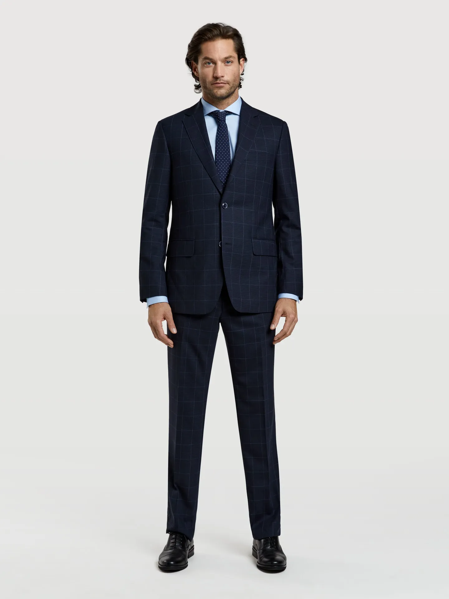 Regular fit business windowpane check wool suit