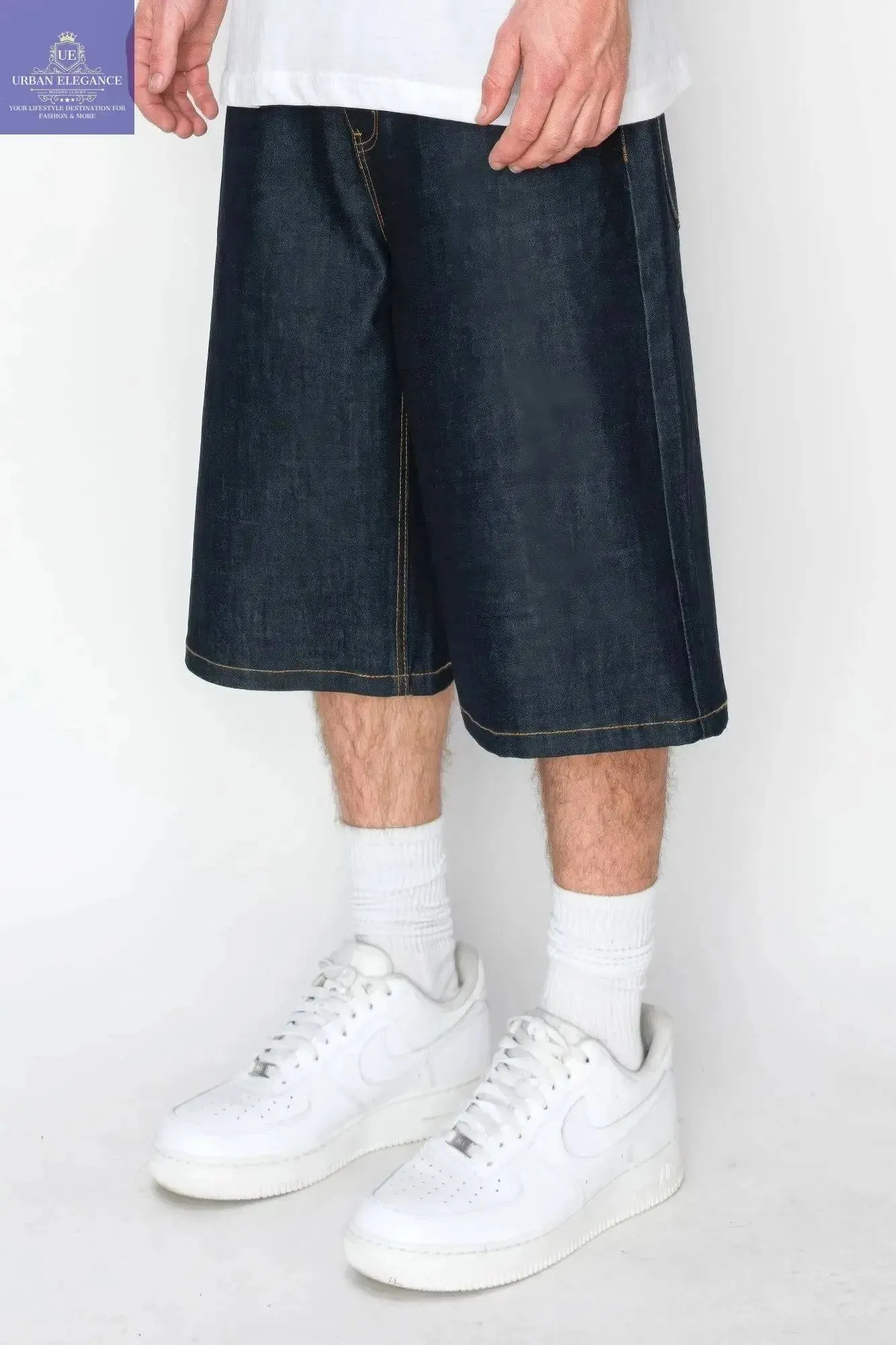 Relaxed Fit Raw Denim Cargo Shorts