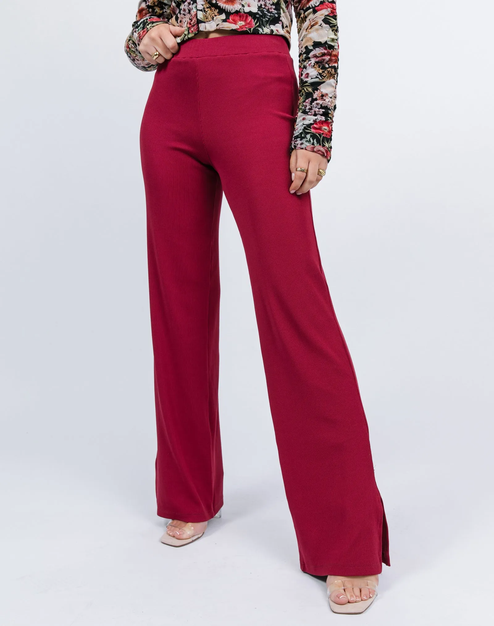 Rib Stretch Trousers in Raspberry Pink | Lana