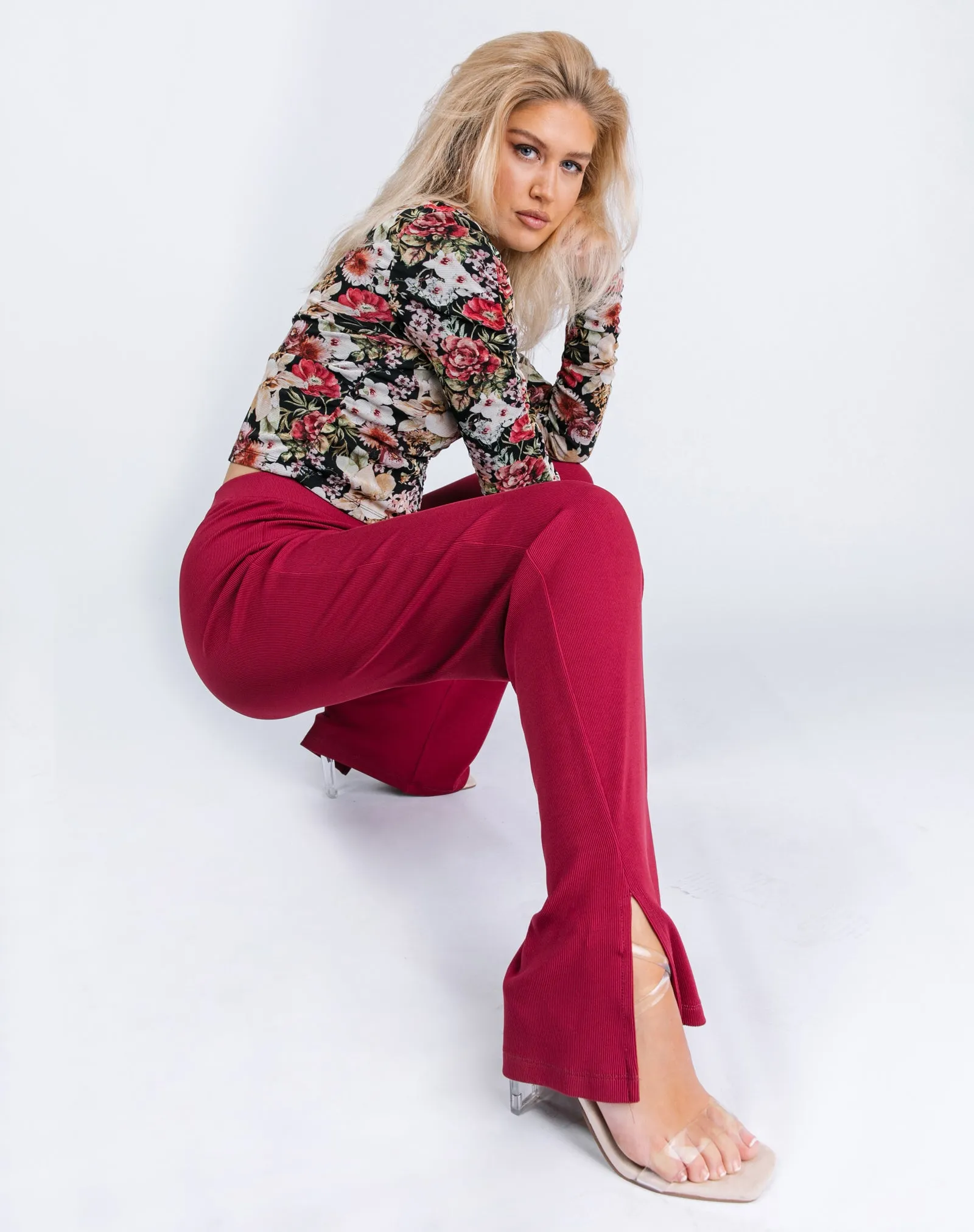 Rib Stretch Trousers in Raspberry Pink | Lana