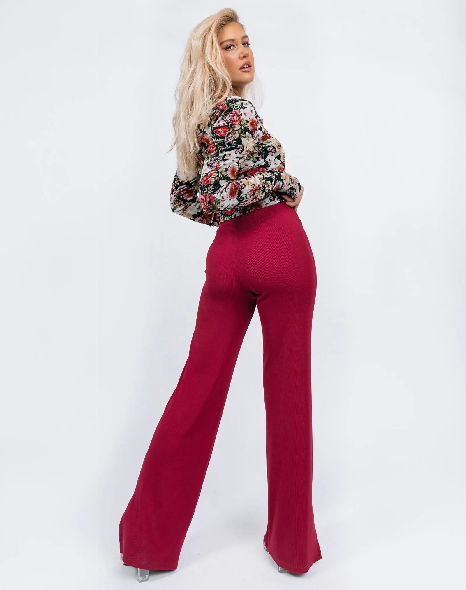 Rib Stretch Trousers in Raspberry Pink | Lana
