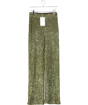 Sezane Green Baptisto Trousers  Khaki Sequins UK 8
