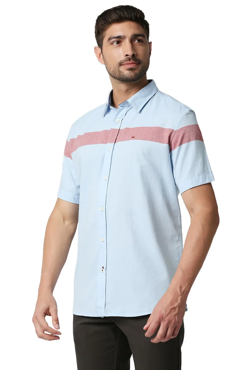 Slim Fit Oxford Eng Horizontal Stripe Halfsleeves Shirt
