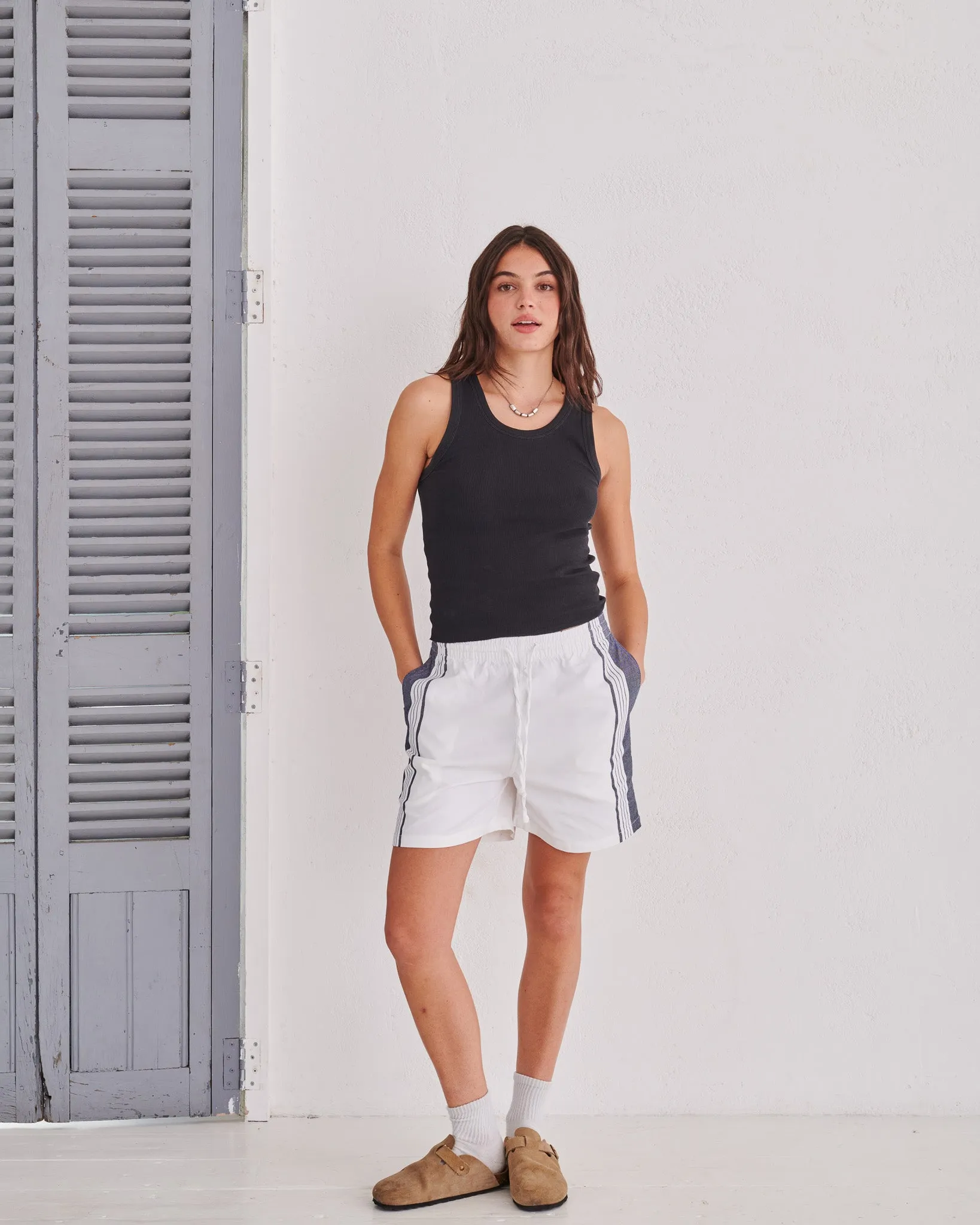 White & Navy Classic Shorts