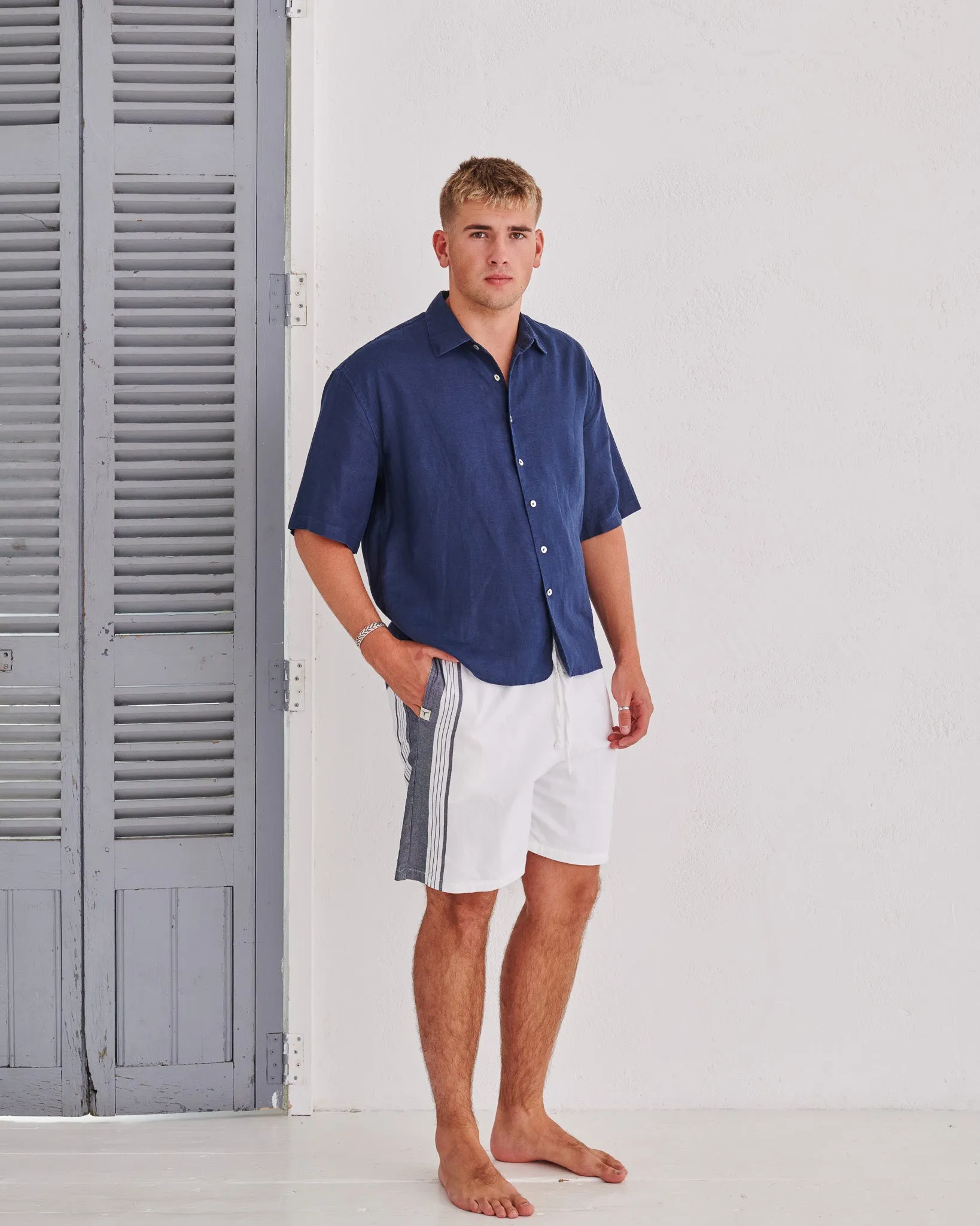 White & Navy Classic Shorts