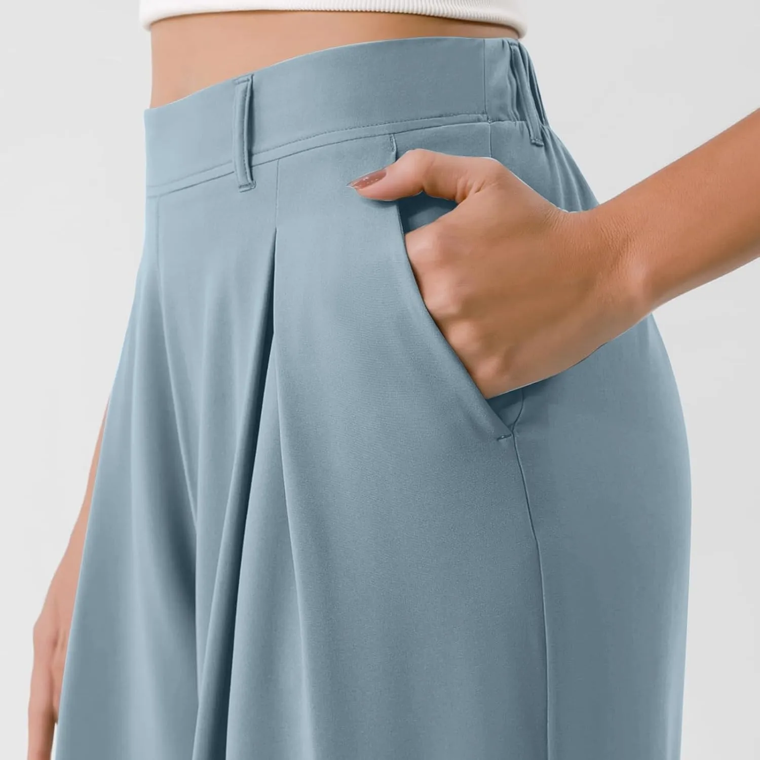 Wide Leg Pants for Women Business Palazzo Pants Lightweight High Waist Button Regular Long Trousers with Pockets