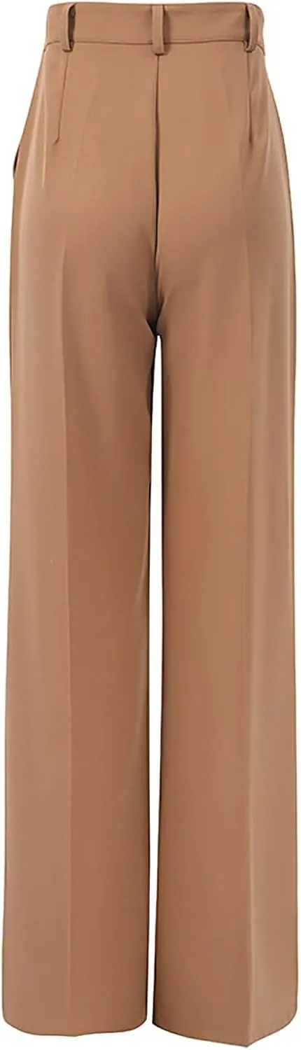 Women High Waist Casual Wide Leg Long Palazzo Pants Button Down Loose Business Work Office Trousers with Pockets