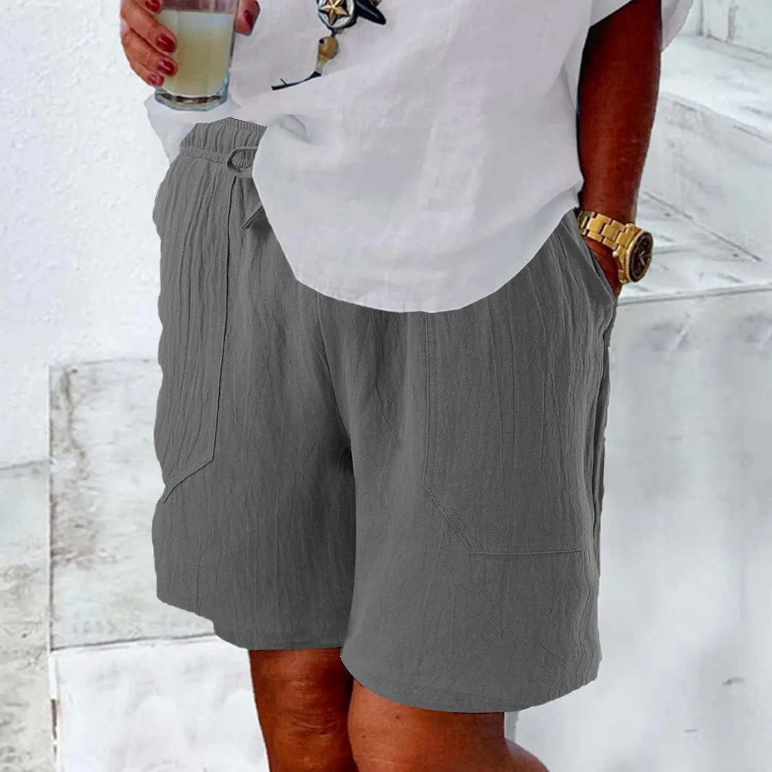 Womens 2024 Casual Shorts Drawstring Comfy Elastic Waist Shorts Quick Dry Athletic Summer Pull On Short Pants with Pockets