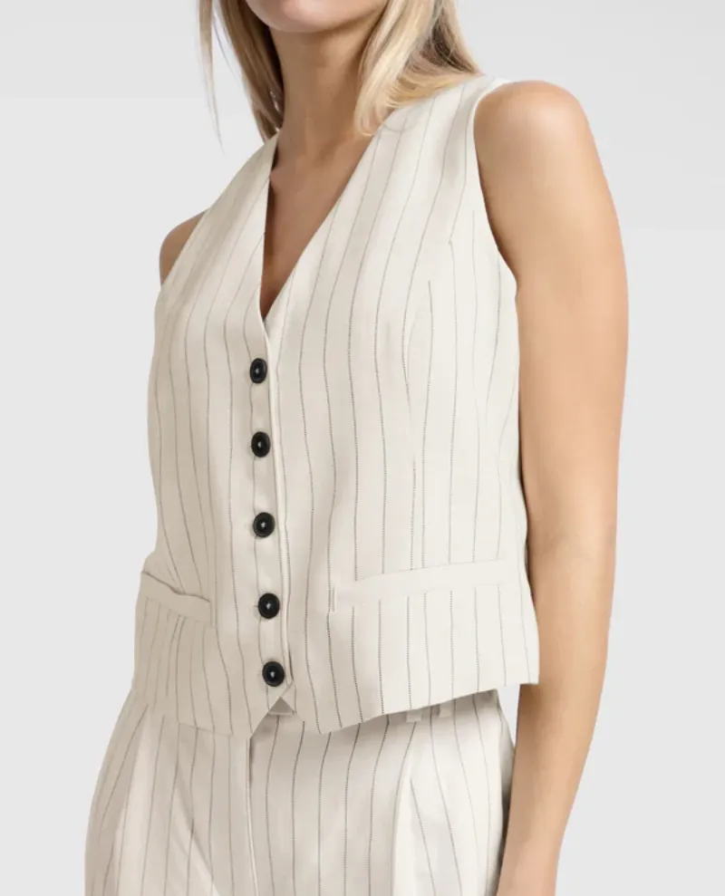 Yaya Sand Linen Stripe Waistcoat